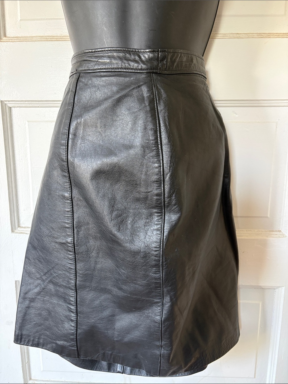 Comint Vintage Black Leather A-Line Skirt